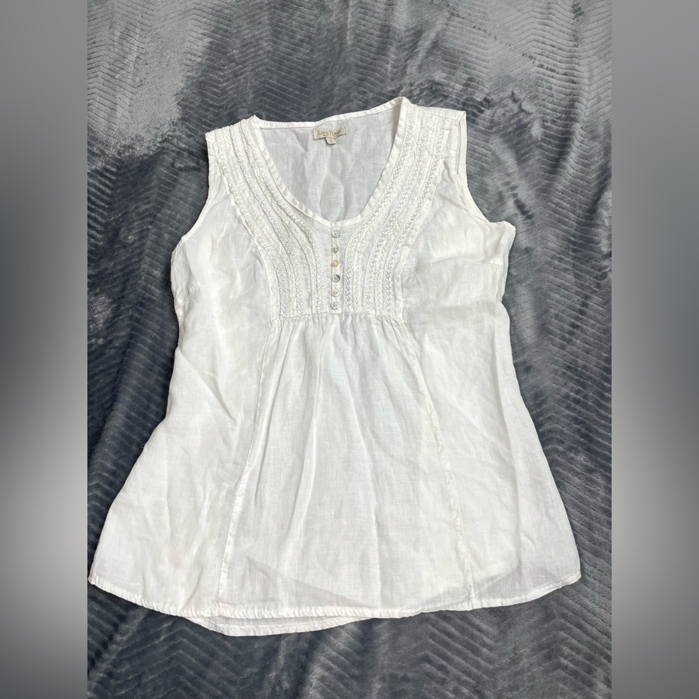 Women's Sleeveless White Linen Peasant Top